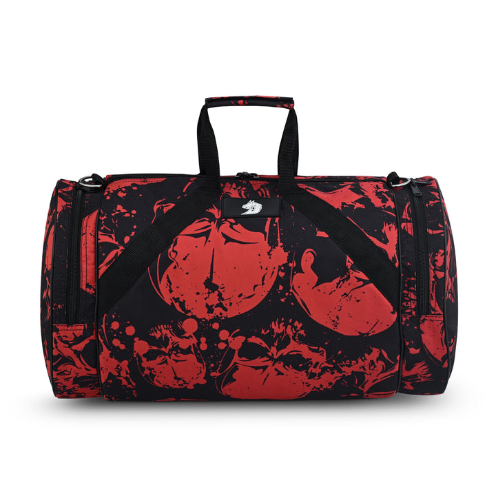 Red skull gym duffel bag with shoulder strap