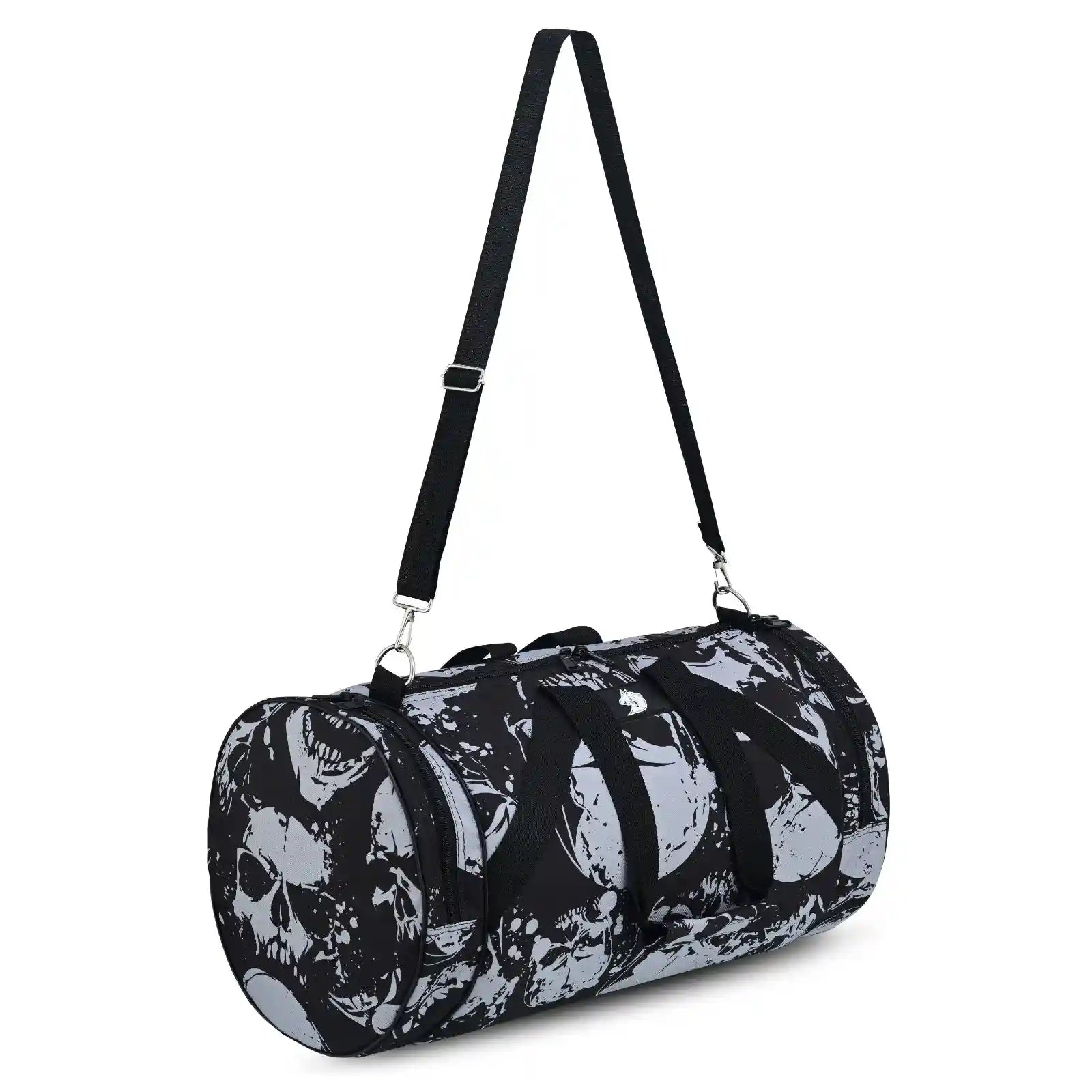 Skull print grey gym bag with adjustable strap
