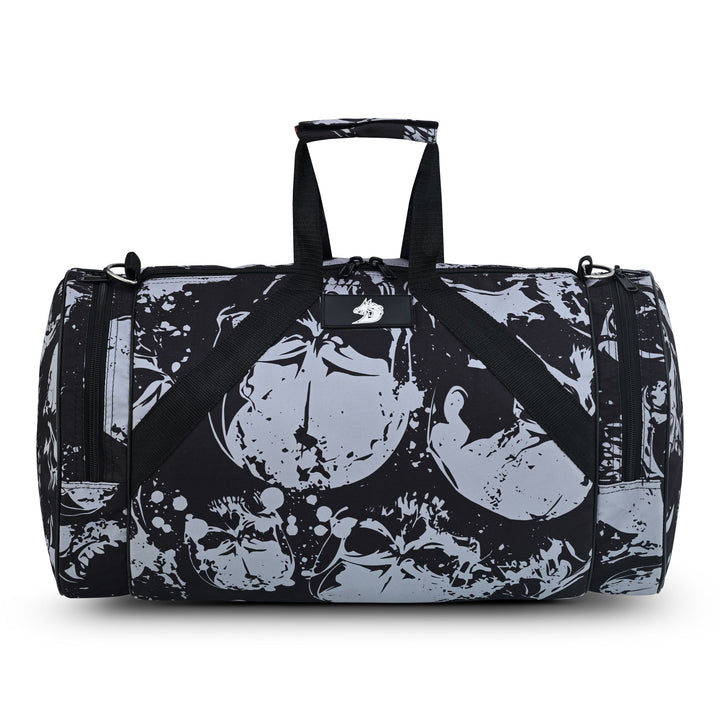 Grey skull sports duffel bag for gym and travel