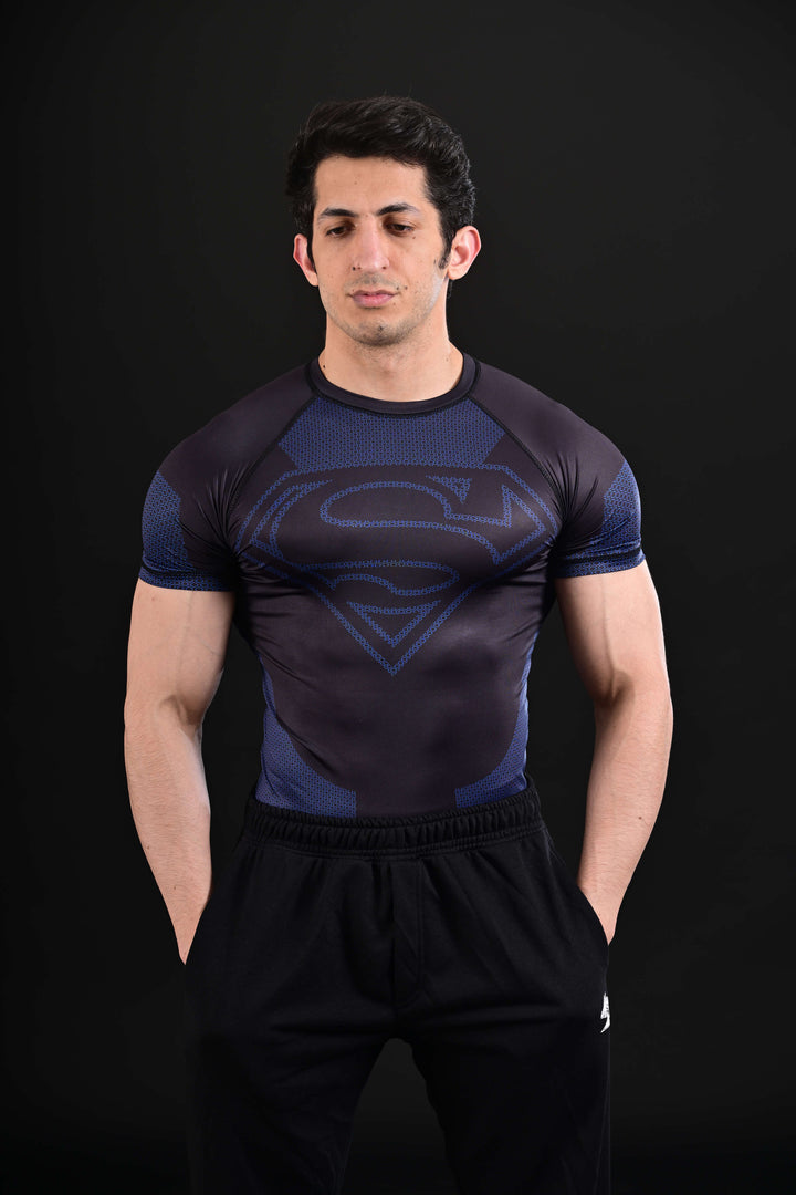 Blue Superman compression t shirt men performance sportswear Pakistan