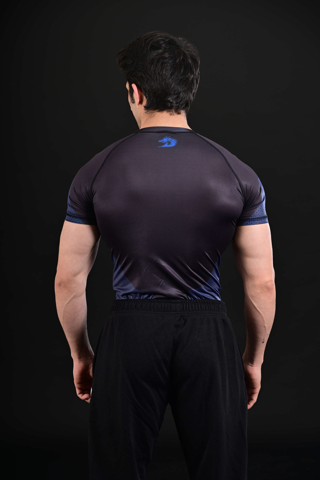 Men blue graphic compression top sport fashion style