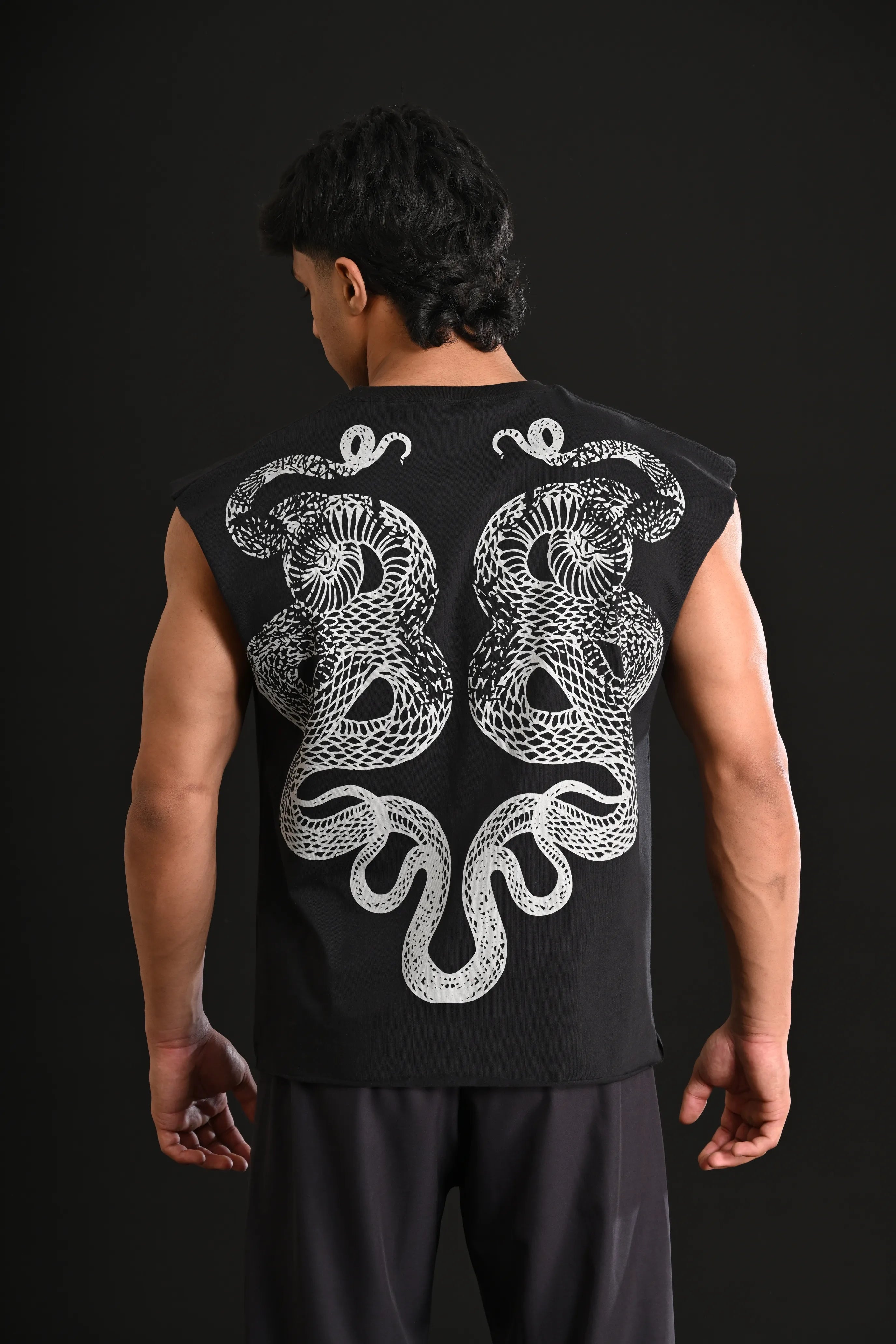 SNAKE CROPPED TANK [BLACK]