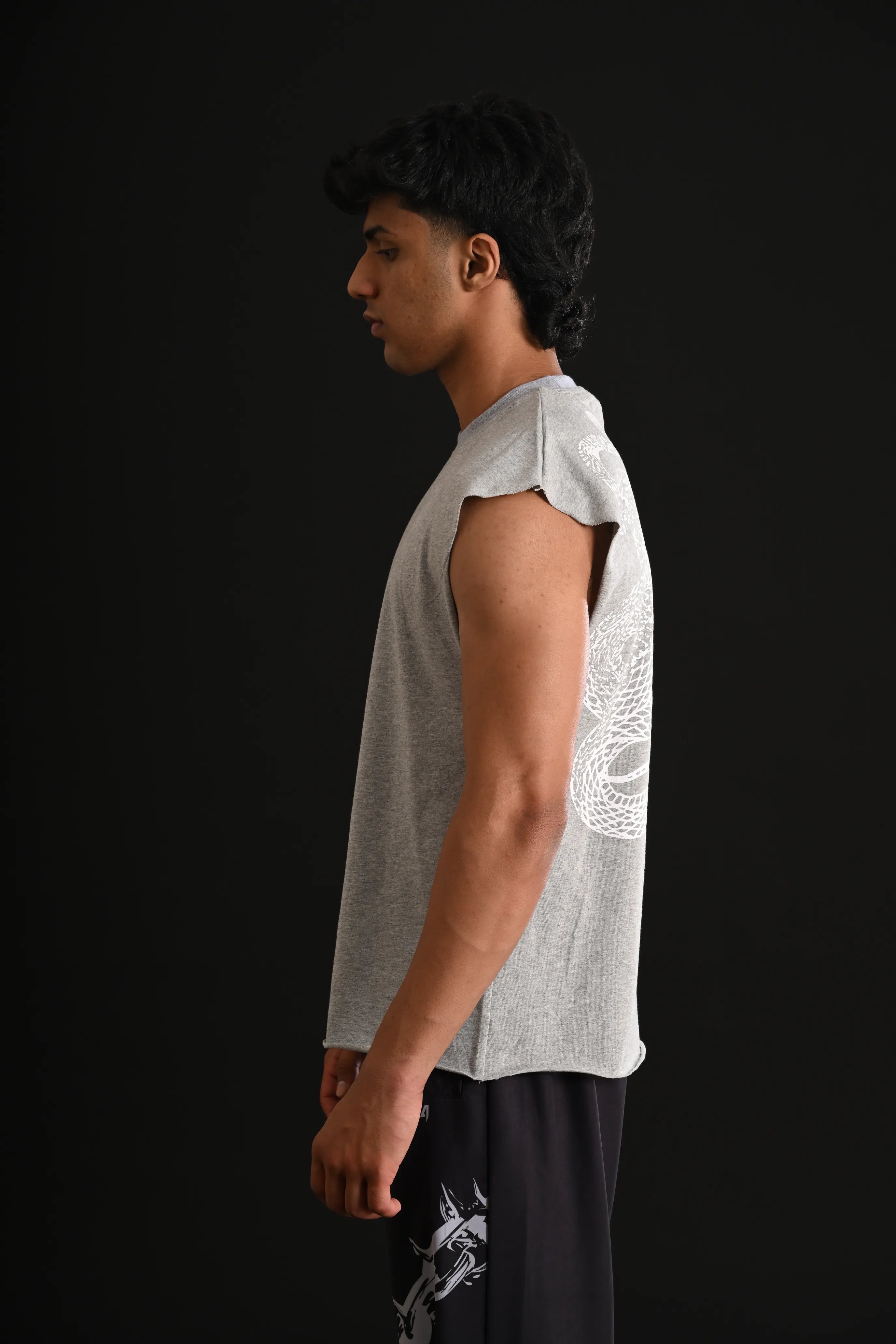 SNAKE CROPPED TANK [GREY]