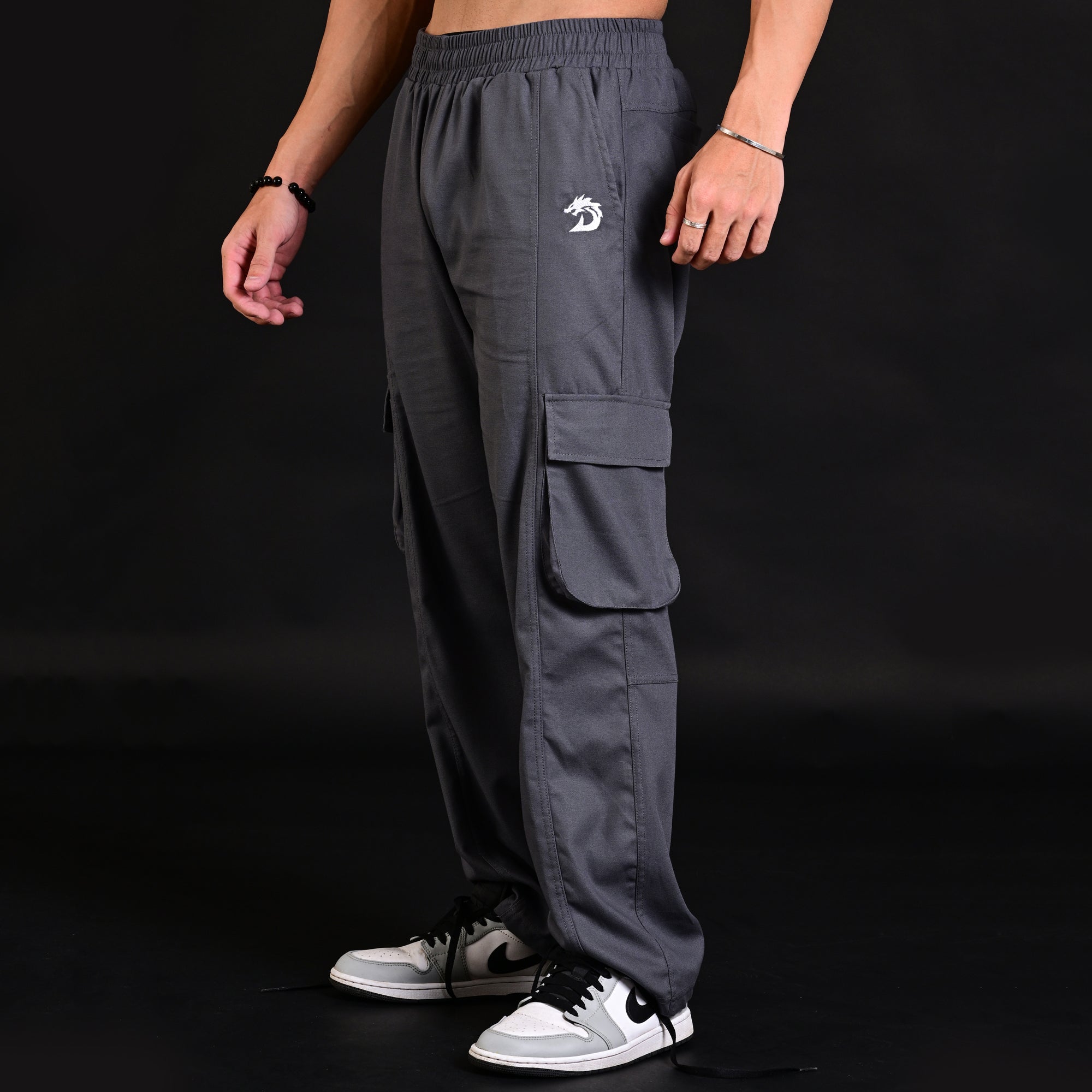 Grey cargo pants, stylish and comfortable men's pants with multiple pockets, perfect for casual wear, streetwear, and everyday outfits