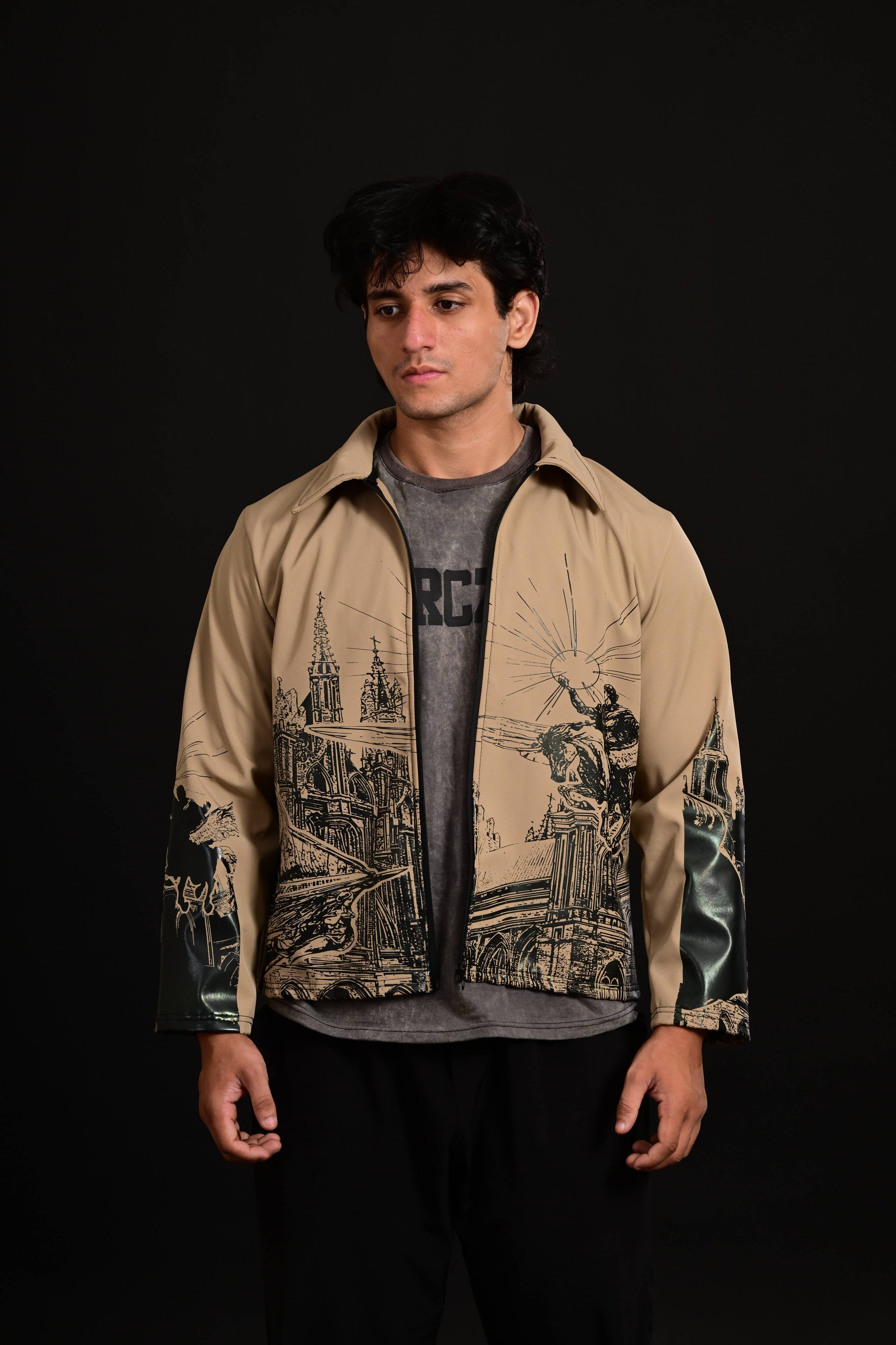 Hercules Jacket crafted from cotton canvas with bold mythological artwork