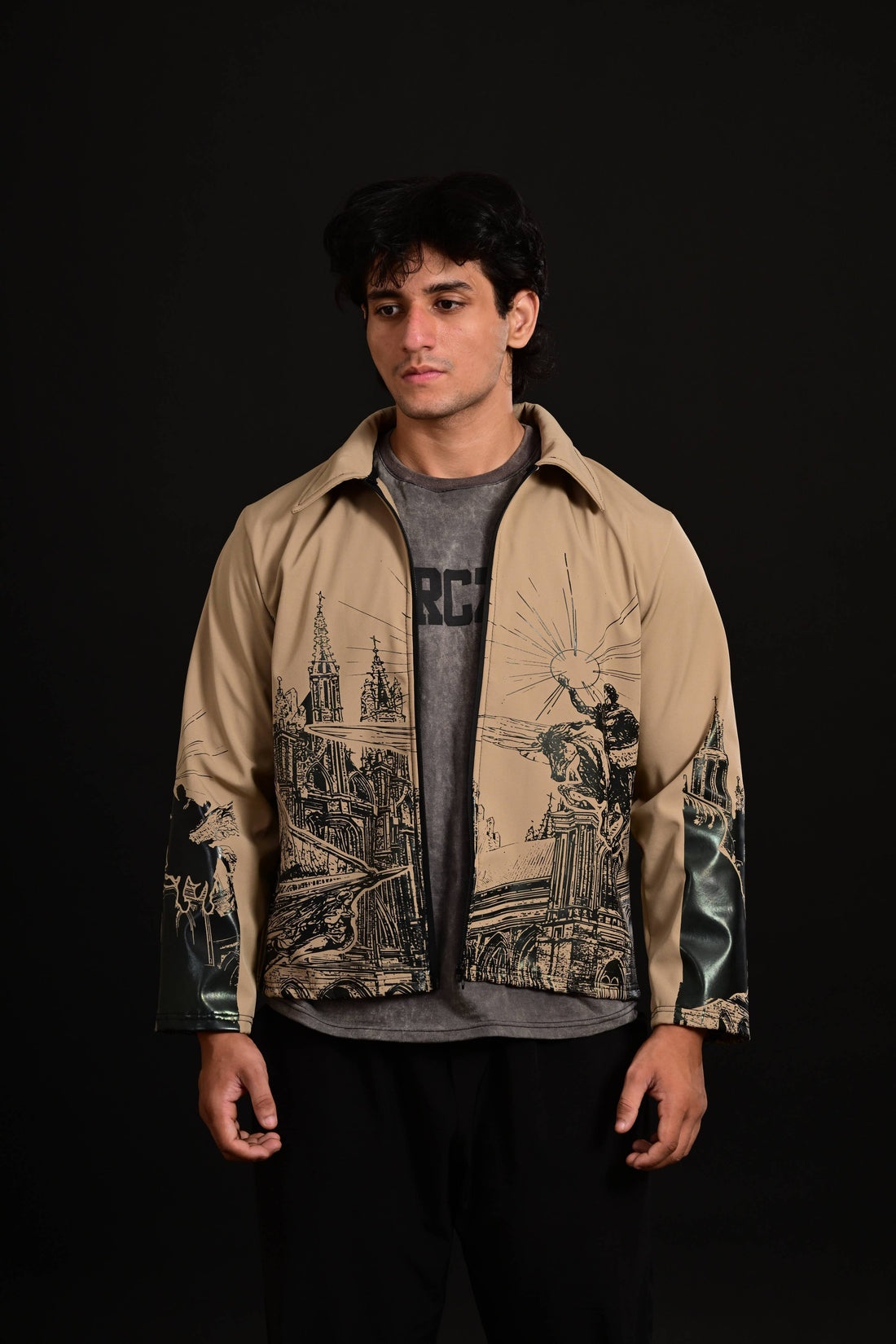 Hercules Jacket crafted from cotton canvas with bold mythological artwork