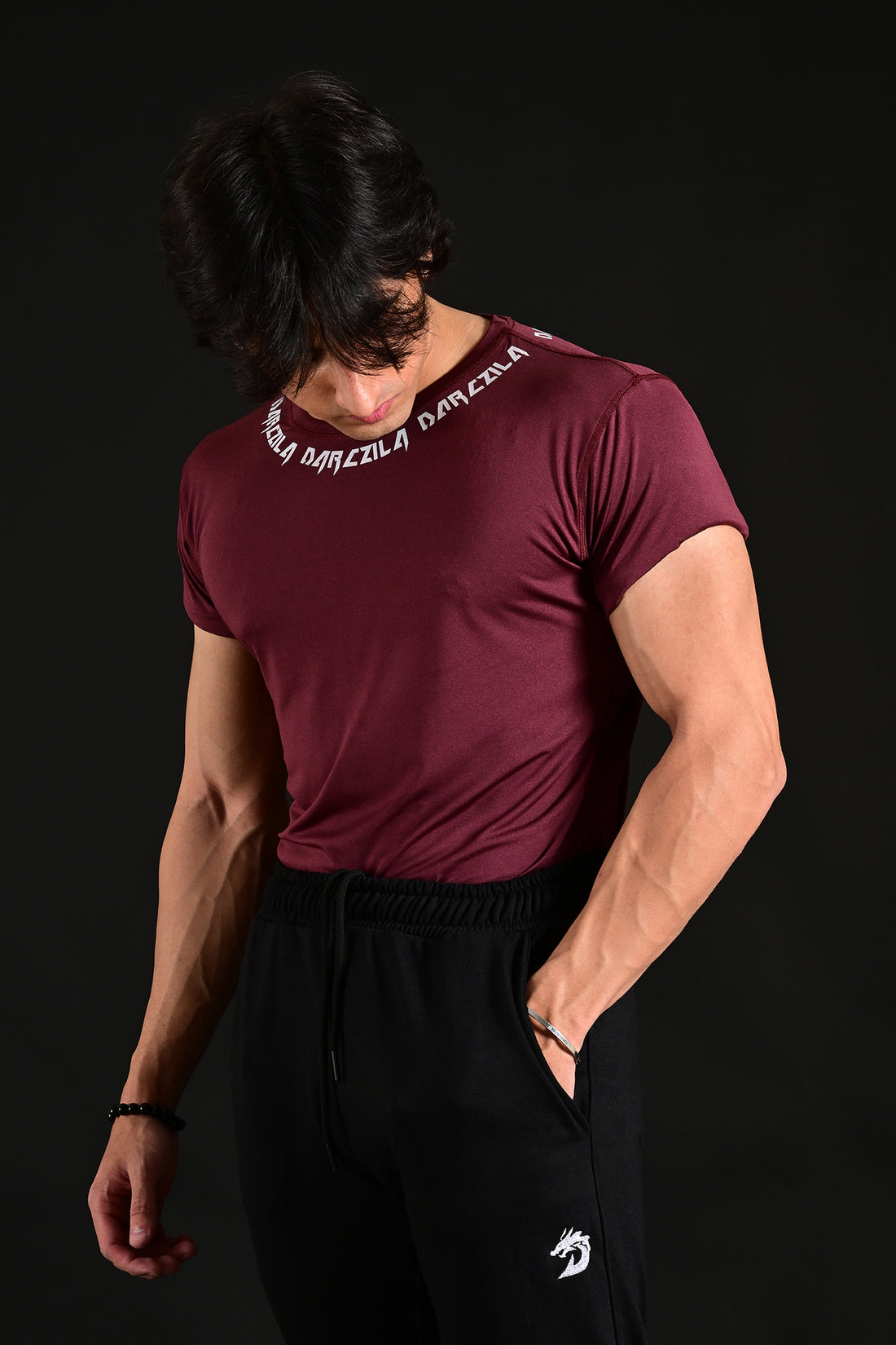 Maroon Short Sleeve Compression Shirt for men and gym wear