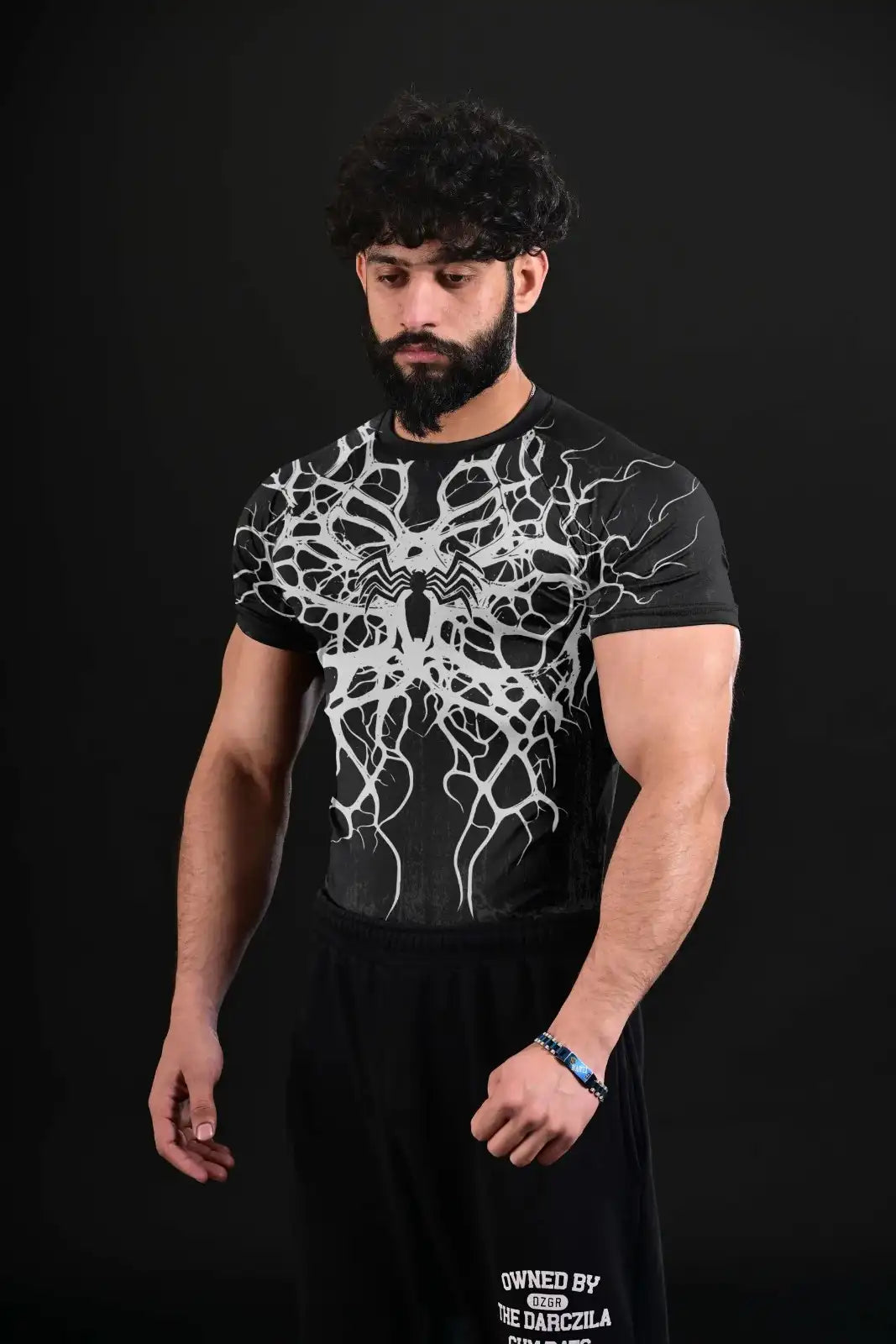 black athletic compression shirt breathable gym wear