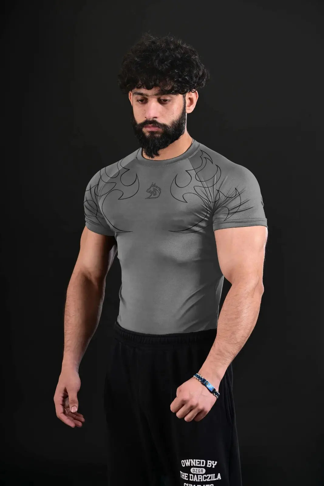 grey athletic compression shirt breathable gym wear