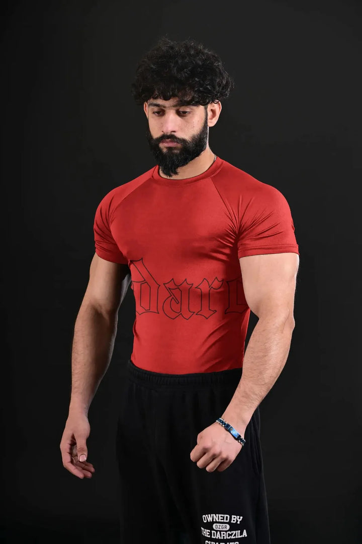 red athletic compression shirt breathable performance fit