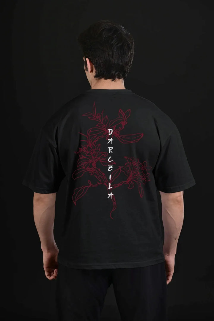 Black Floral Drop Shoulder Tee - Leading Gym Brand Pakistan
