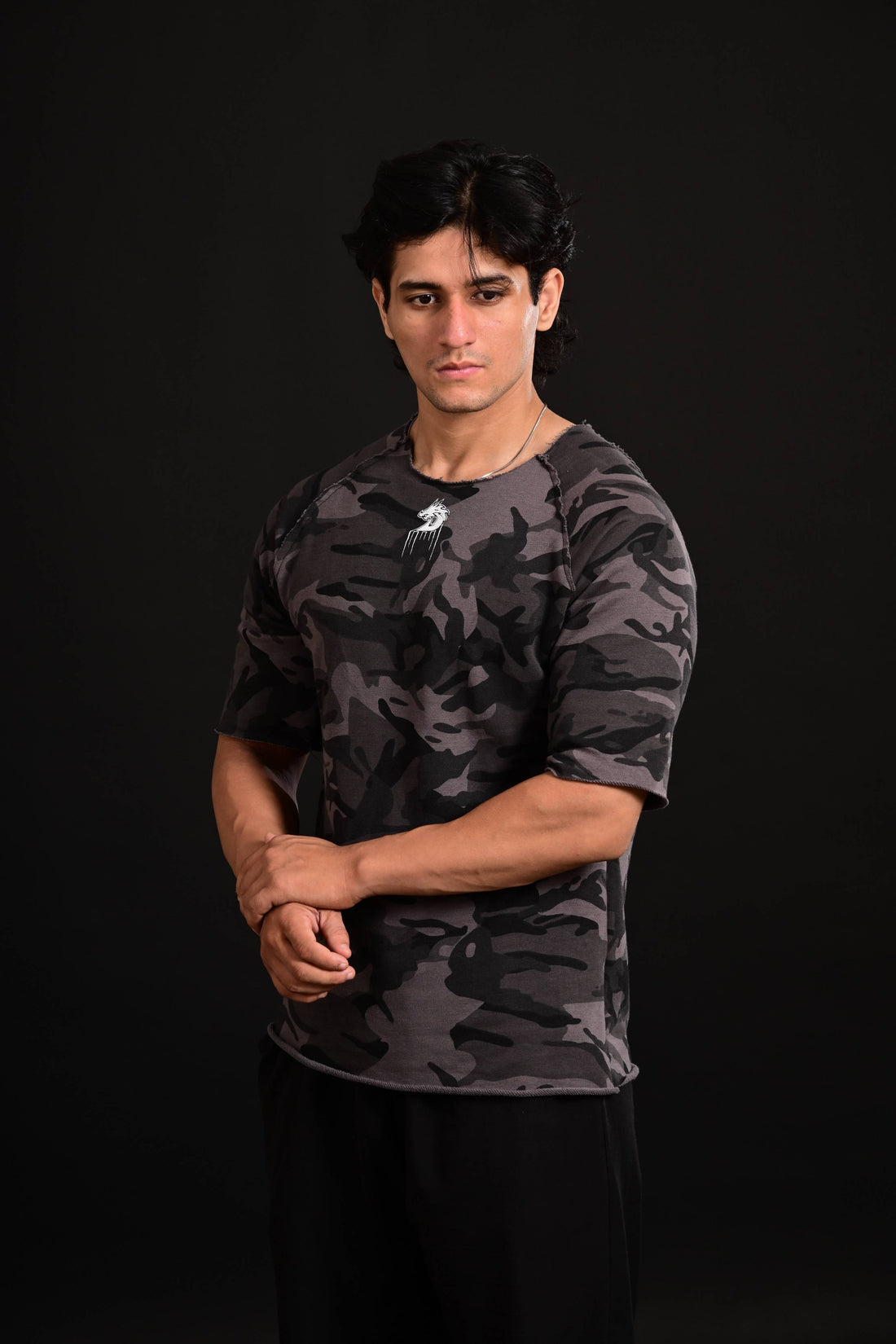 Camo long sleeve activewear shirt offering a perfect blend of comfort, flexibility, and athletic design.