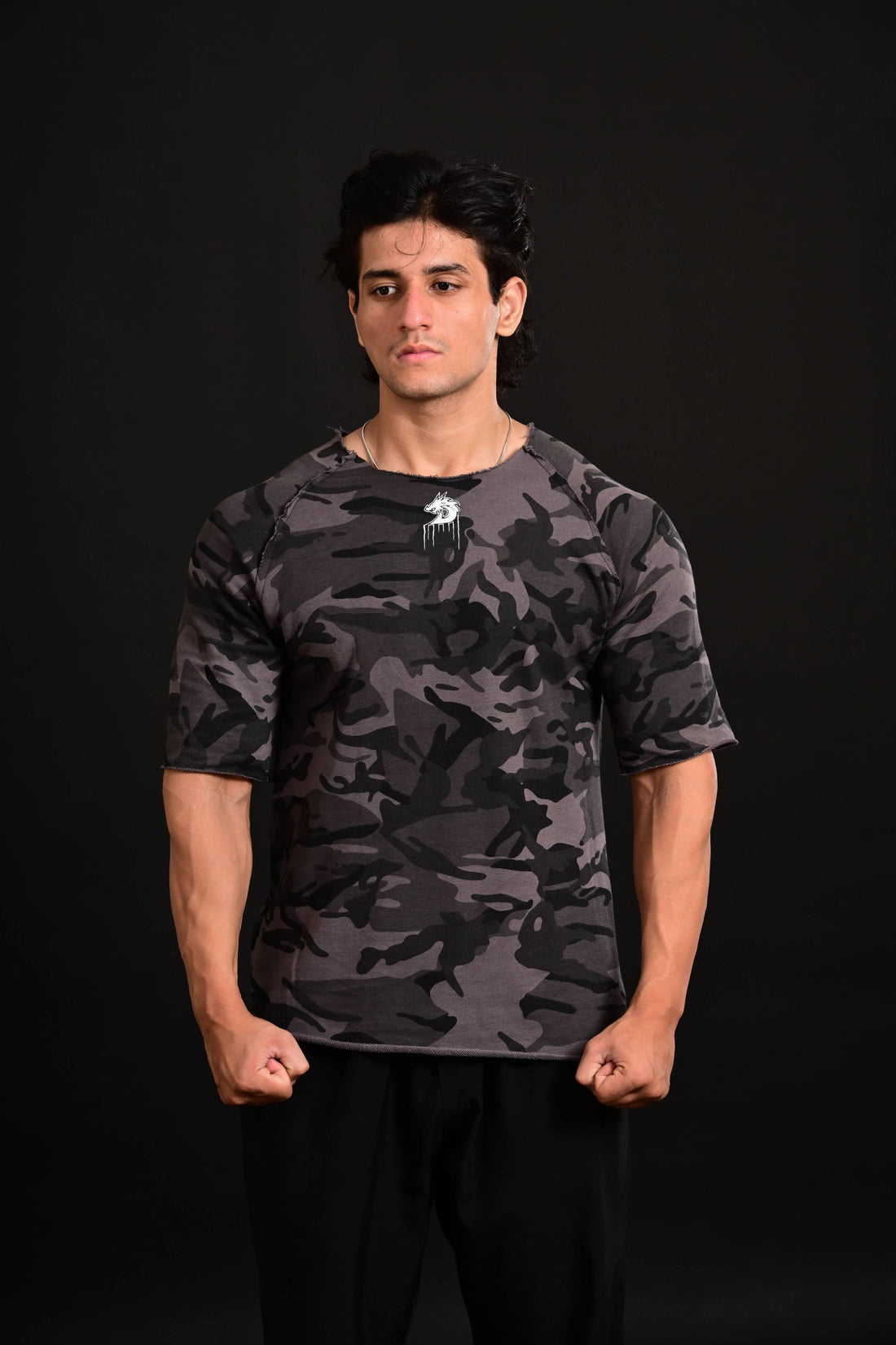 Darczila camo long sleeves cut shirt, premium activewear for men designed for workouts, training, and fitness style.