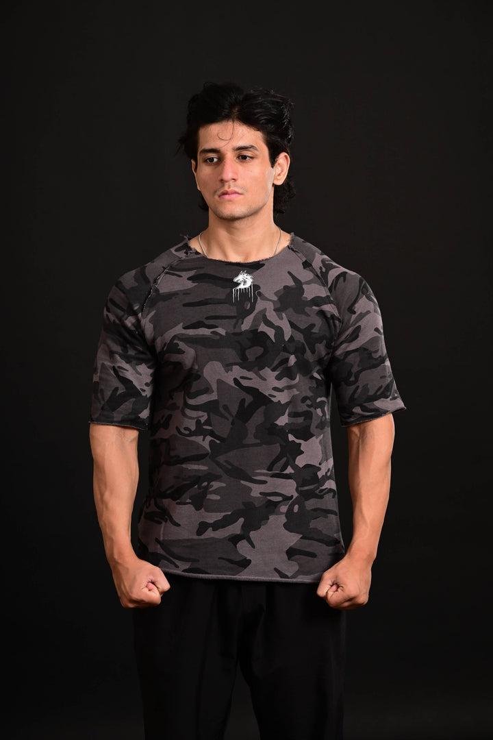 Darczila camo long sleeves cut shirt, premium activewear for men designed for workouts, training, and fitness style.