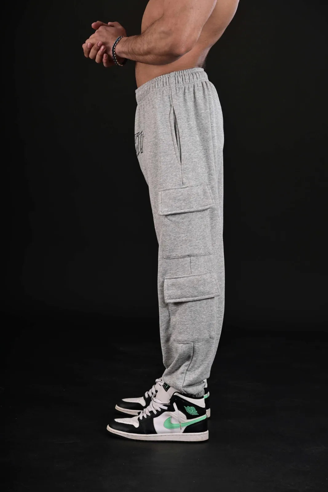 Men's Grey Athletic Fit Cargo Pants by Darczila
