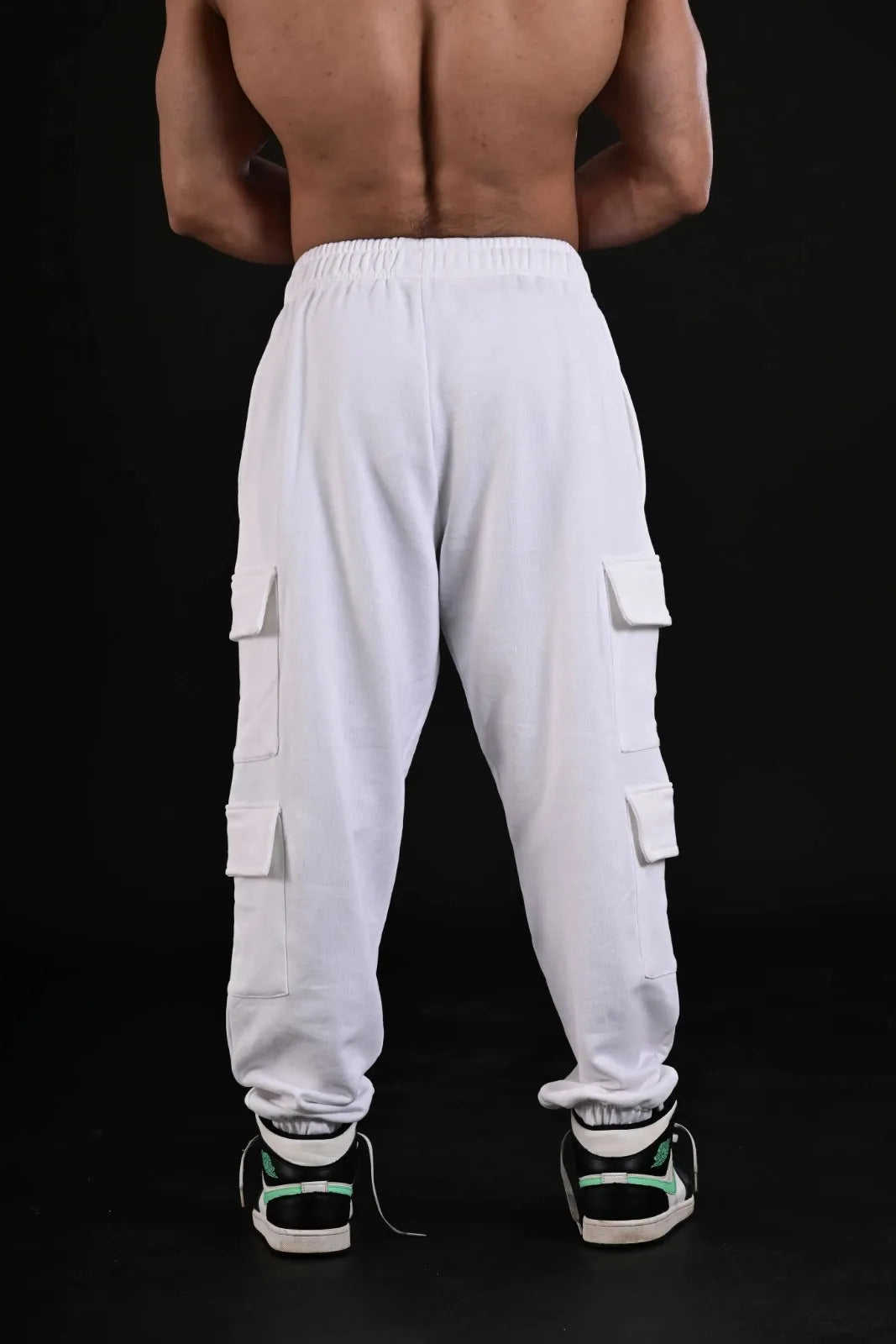 Men's White Athletic Fit Trousers for Gym and Streetwear