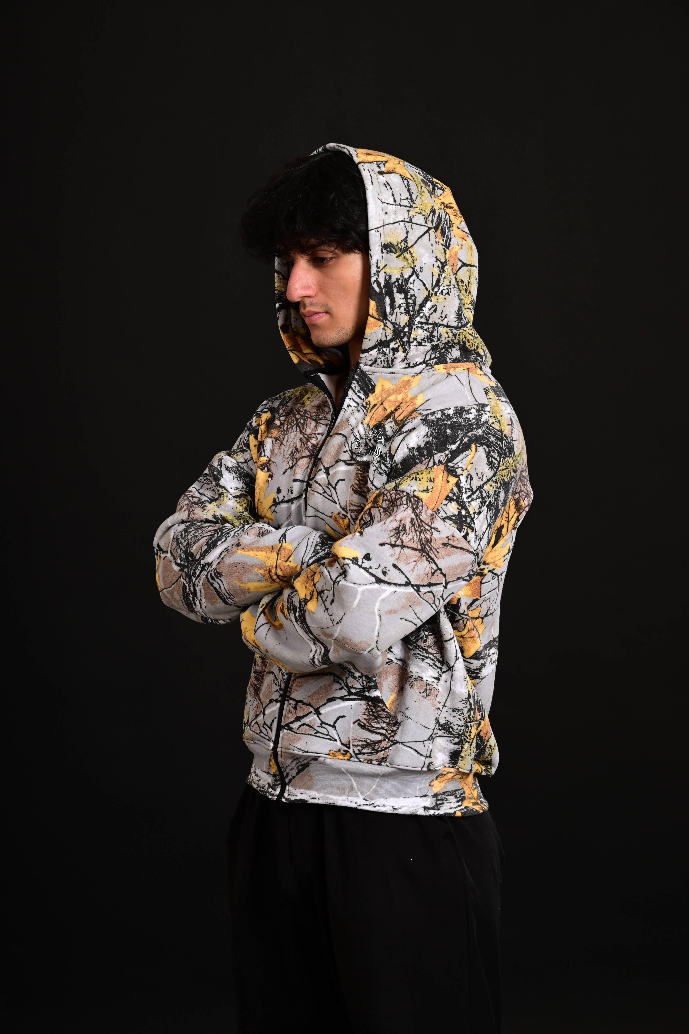 Comfort-fit Drop Shoulder Camo Hoodie ideal for gym wear layering, activewear routines, and stylish fitness fashion.