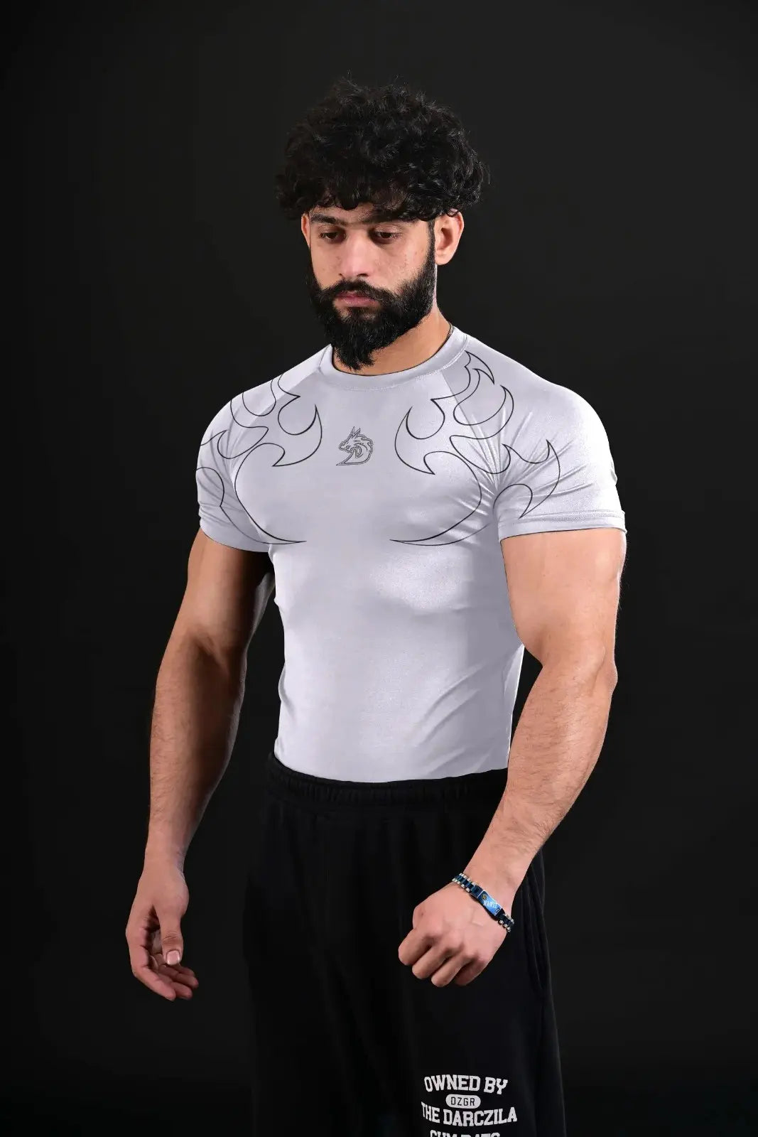white athletic compression tee breathable gym wear