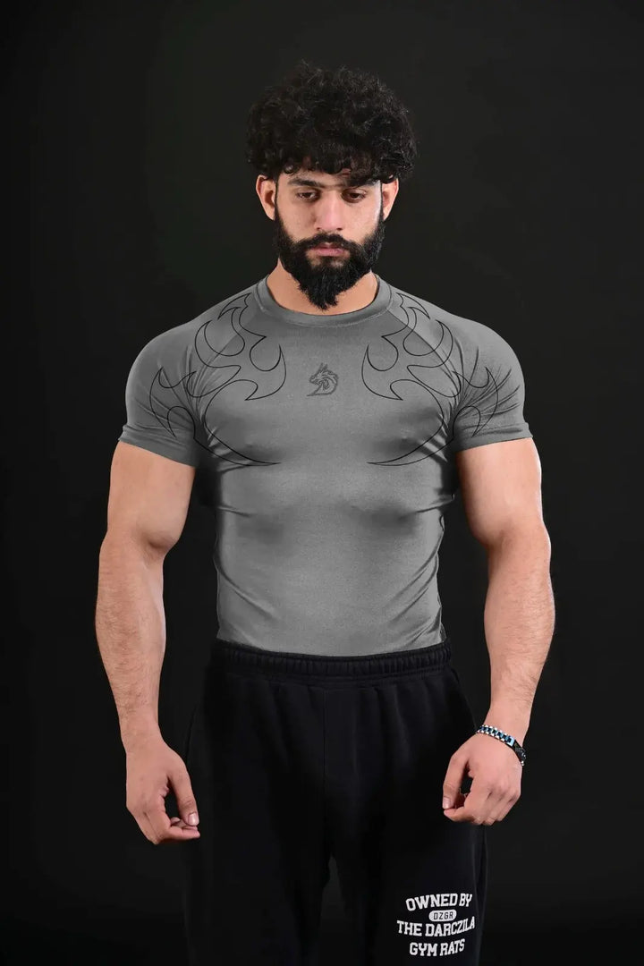 FANG Grey Compression Tee - Darczila Gym Wear Brand Pakistan