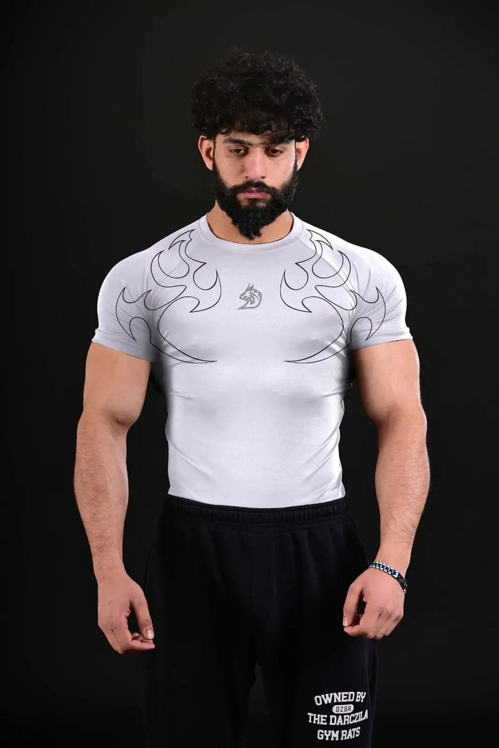 FANG White Compression Tee - Darczila Gym Wear Brand Pakistan