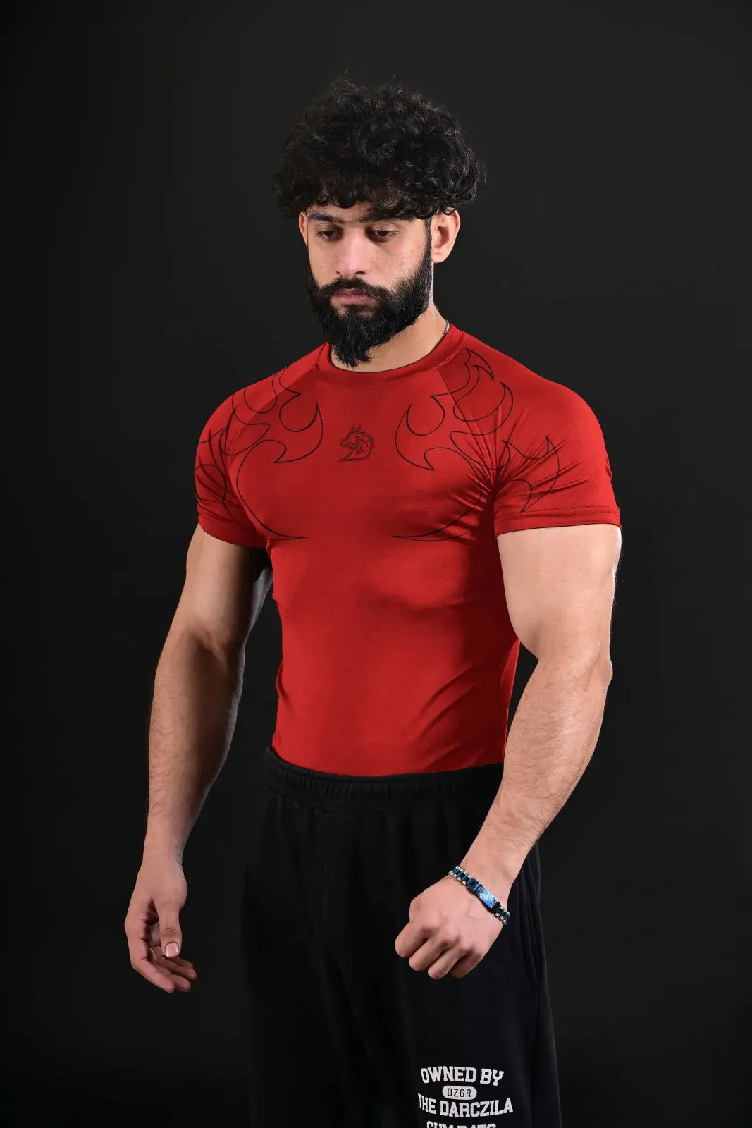 red athletic compression tee breathable gym wear
