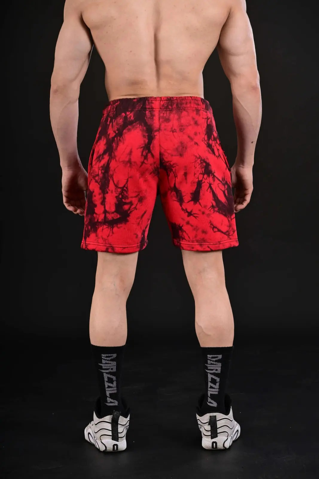 Men's Red Gym Training Shorts with Aesthetic Black Graphic