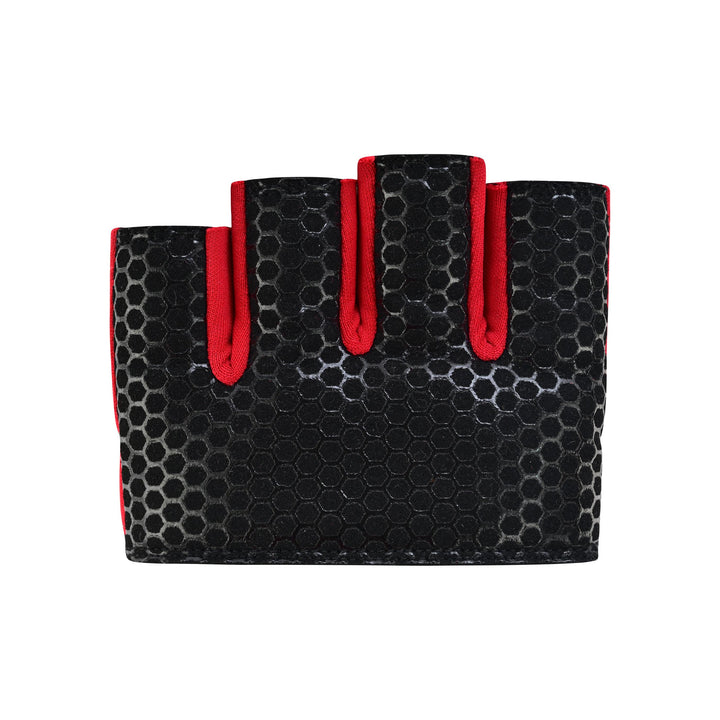 Extra padded red gym grips for maximum palm protection during workout