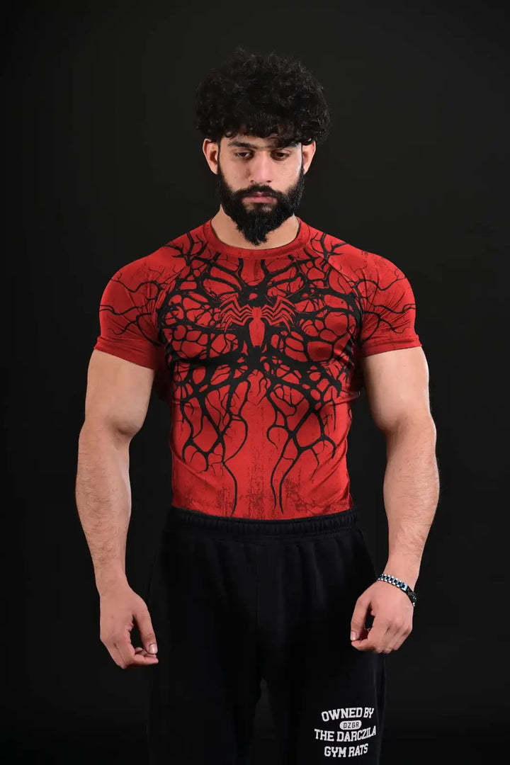 Red Venom X Spider Compression Tee - Darczila Gym Wear Brand Pakistan