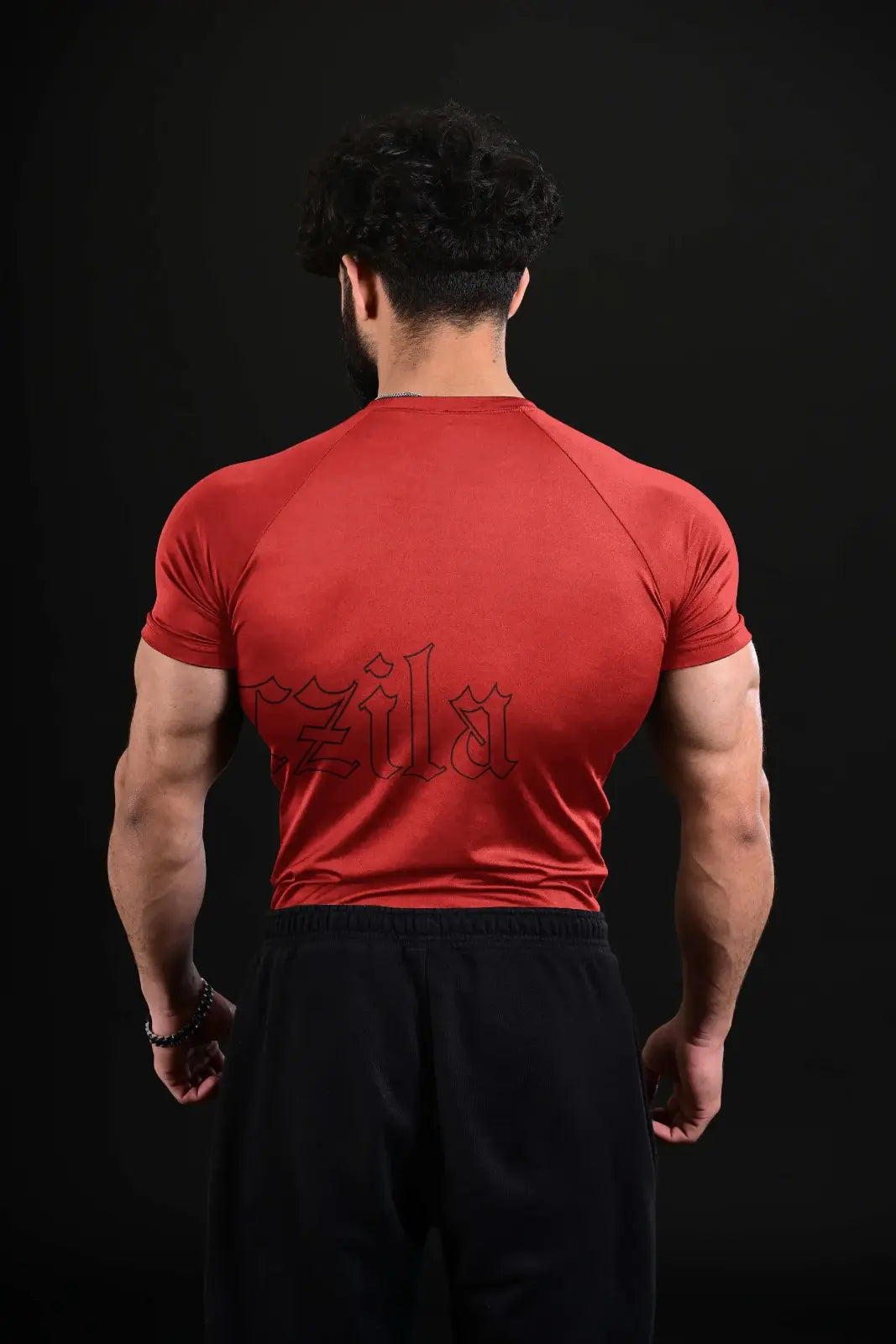 red performance gym shirt for strength training