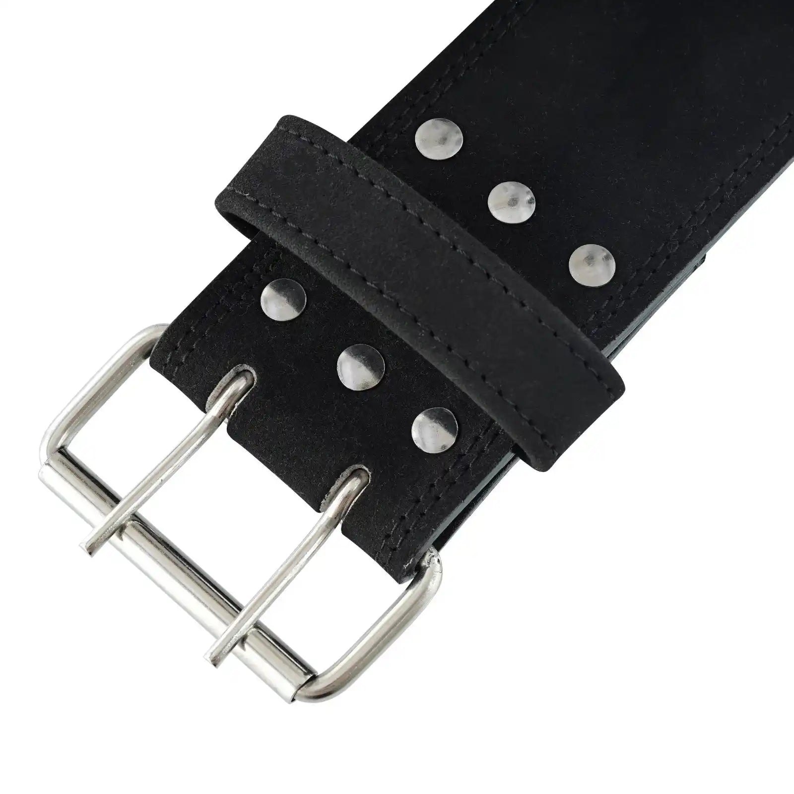 High-Performance Stealth Black Leather Lifting Belt for Competitive Powerlifting and Strength Training.