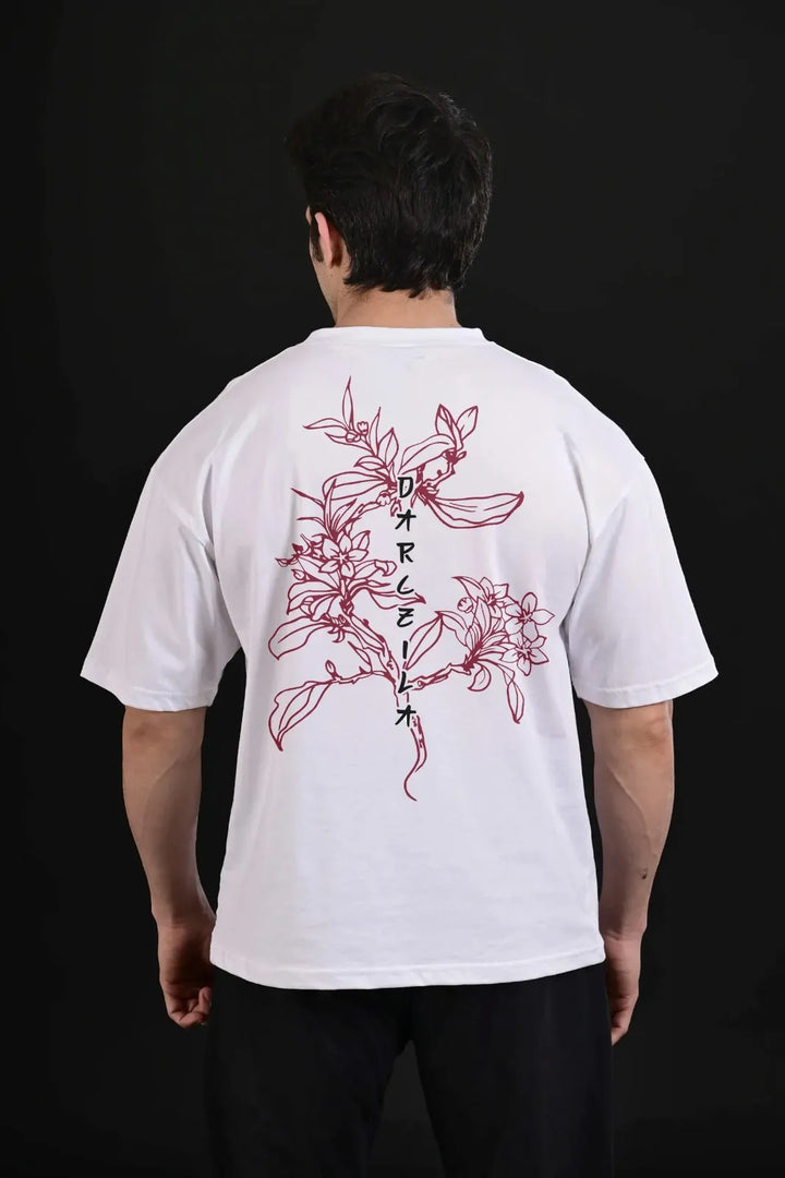 White Floral Drop Shoulder Tee - Leading Gym Brand Pakistan