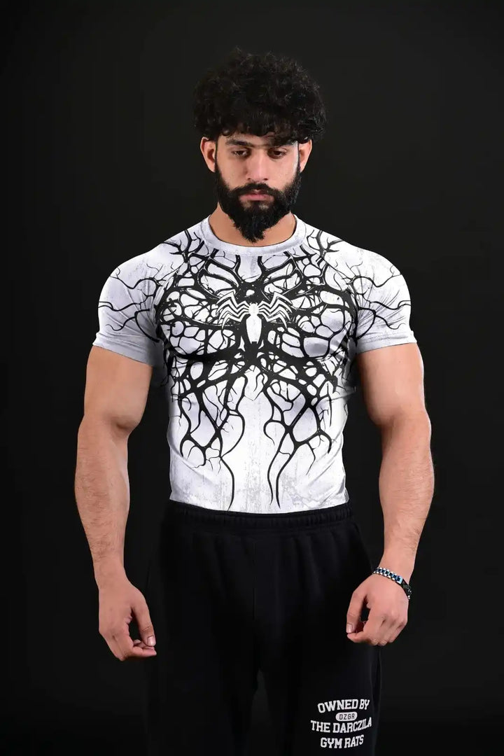 White Venom Spider Compression Tee - Darczila Gym Wear Brand Pakistan